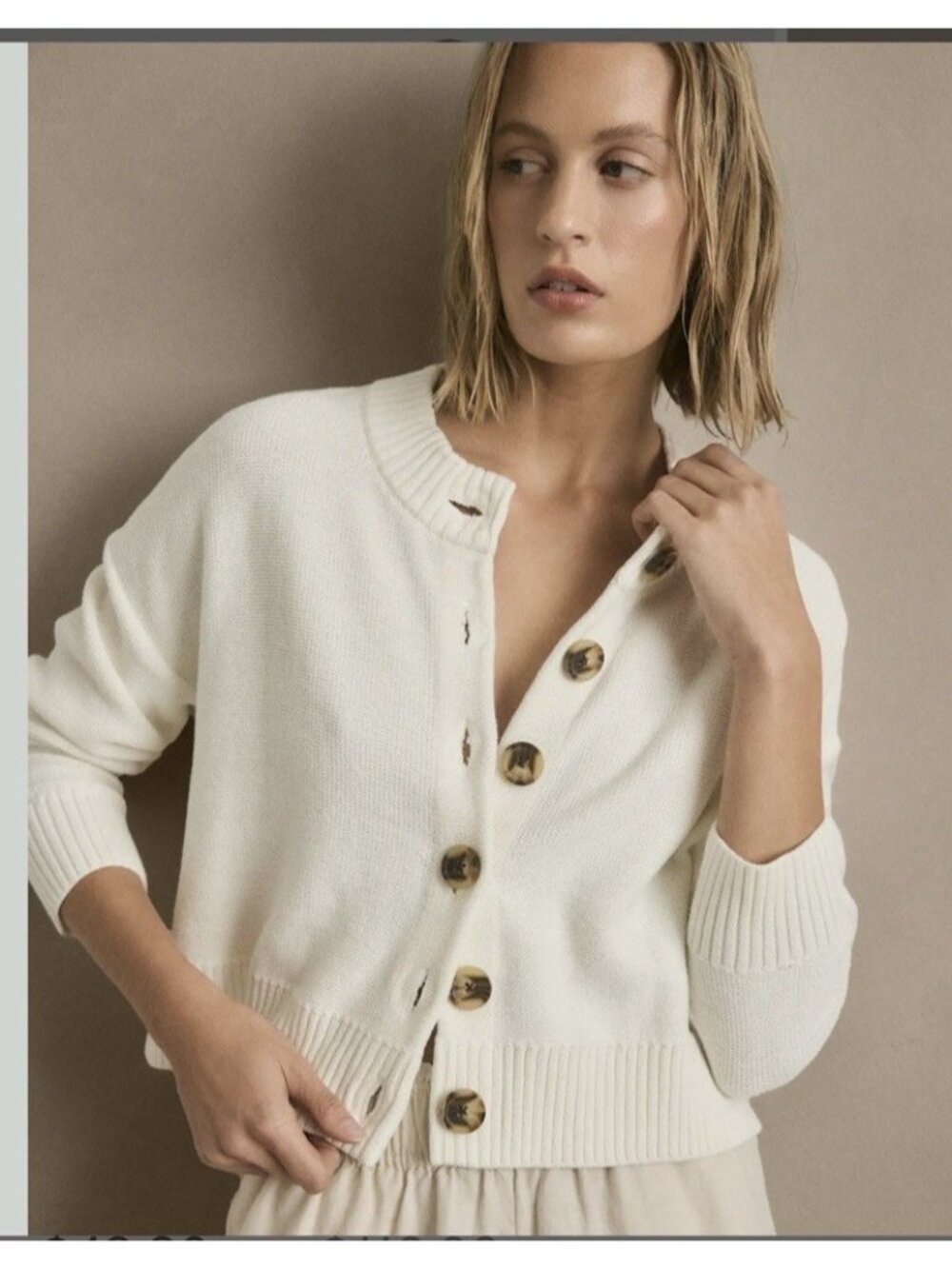 Quince 100% Organic Cotton Cropped Cardigan Ivory Size XS - Picture 2 of 16